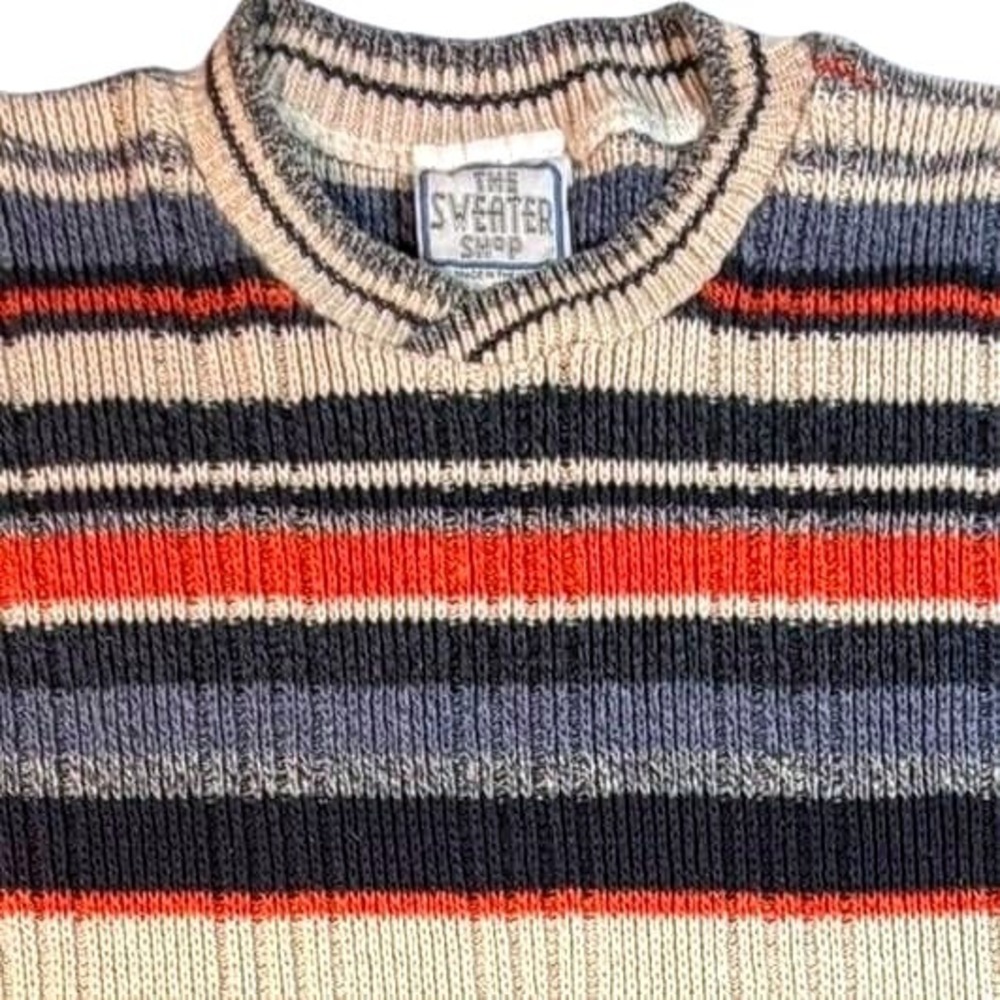 The Sweater Shop Pullover Mens L Vintage Multi Color Striped Ribbed Knit UK Made